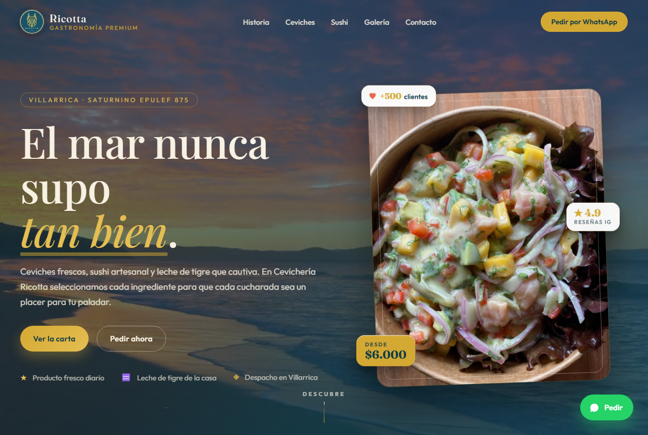 Capa do site Cevichería Ricotta